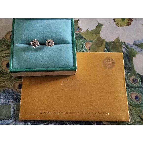 CERTIFIED Moissanite Diamond 2Ct. Round & Halo Design Stud Earrings - Picture 2 of 9